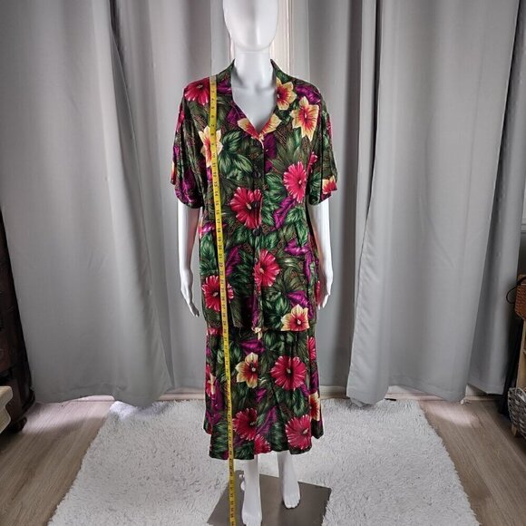 Bentley Women's Green, Pink Floral, Hawaiian 2 Pc Blouse & Skirt Suit Size 22W - Picture 7 of 16